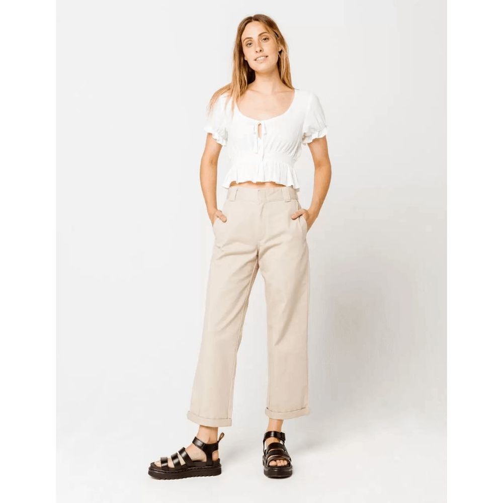 Dickies Juniors' Work Crop Roll Hem Pants - Khaki 13